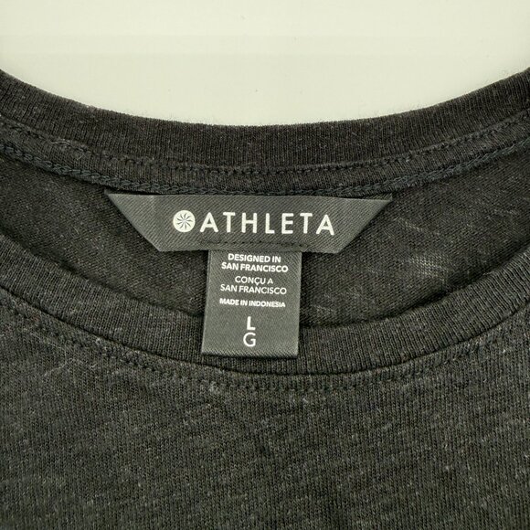 Athleta Getaway Tee Women’s L Black Linen Tencel Short Sleeve Crew Neck Top - Picture 4 of 10
